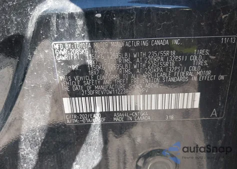 2013 Toyota Rav4 Limited from USA, damaged, VIN 2T3DFREV7DW112238